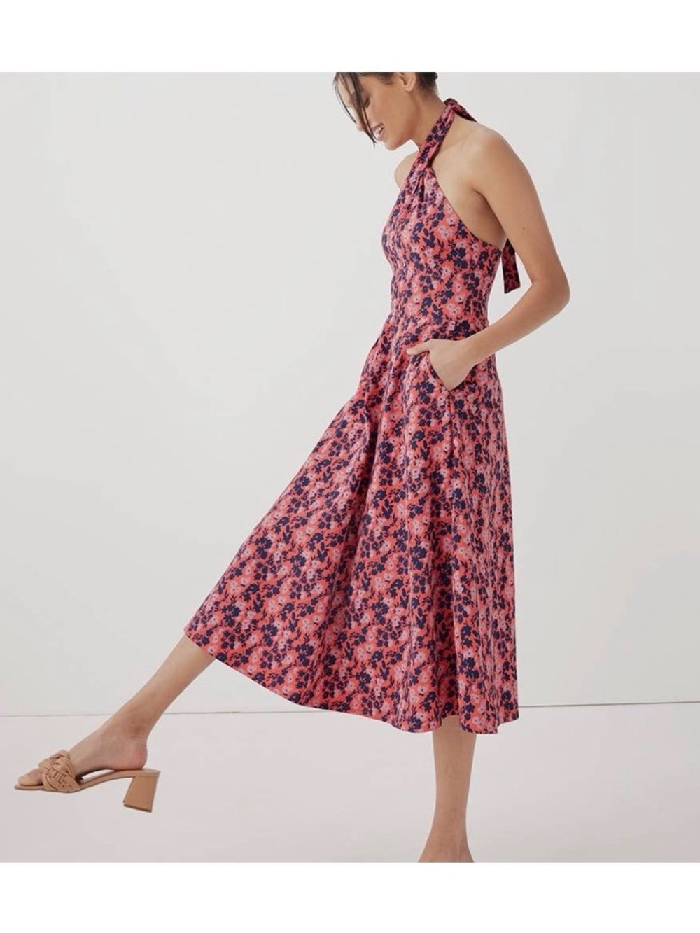 Pact Organic Halter Floral Fit Flare Midi Dress